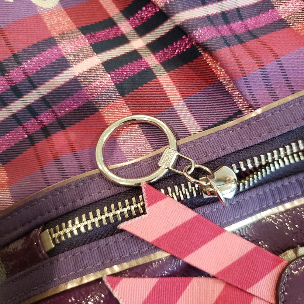Coach Poppy Purple Plaid Tartan Glam Tote - Picture 15 of 16